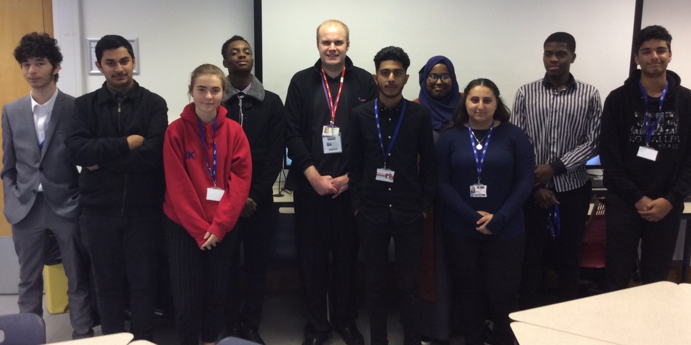 Sixth formers at Eastbury School with Robert Lamb from the Sycamore Trust